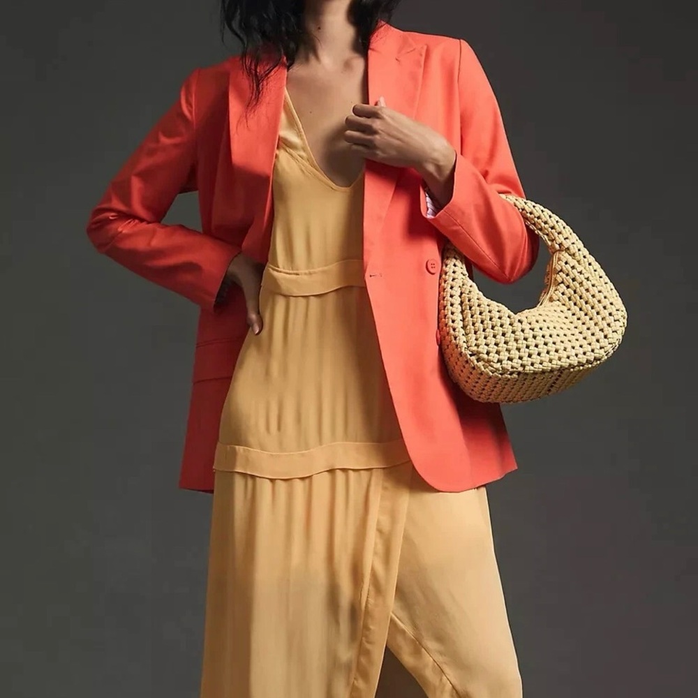 DOLAN Linen Boyfriend Blazer Coral Petite Small